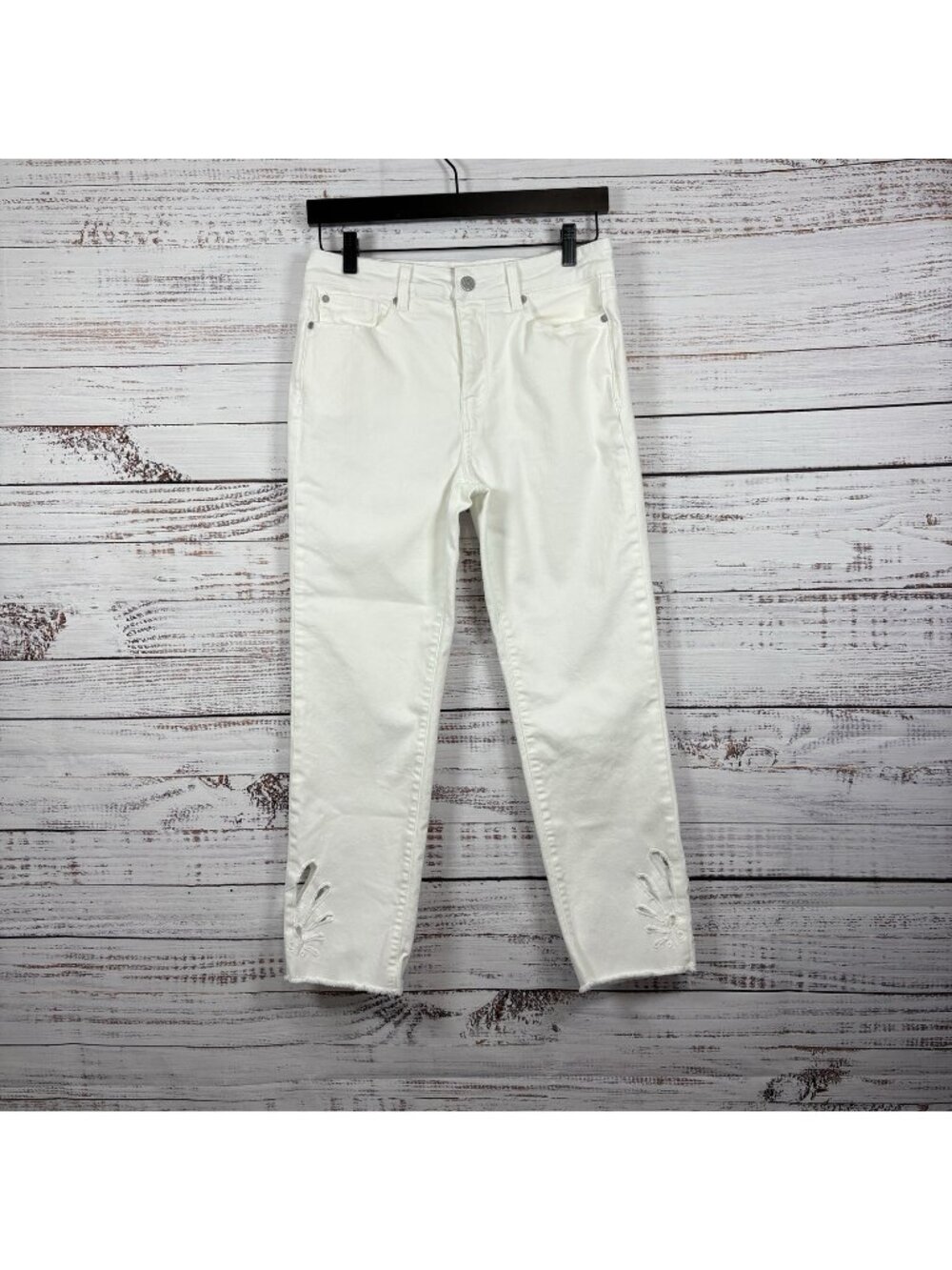 Soft Surroundings White Cut Out Raw Hem Mid Rise Crop Jeans